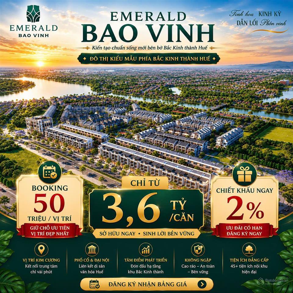 Emerald bao vinh huế  chỉ dự kiến từ 3.6 tỷ sở hữu ngay nhà phố 3 tầng đa giá trị ngay tttp