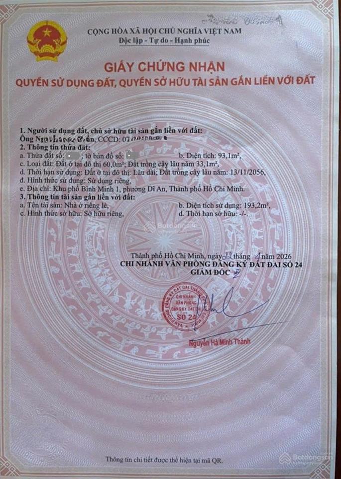 8669 bán nhà dĩ an, gần chợ dĩ an, mặt tiền kinh doanh  sổ hoàn công  3pn  93m2  7,2 tỷ