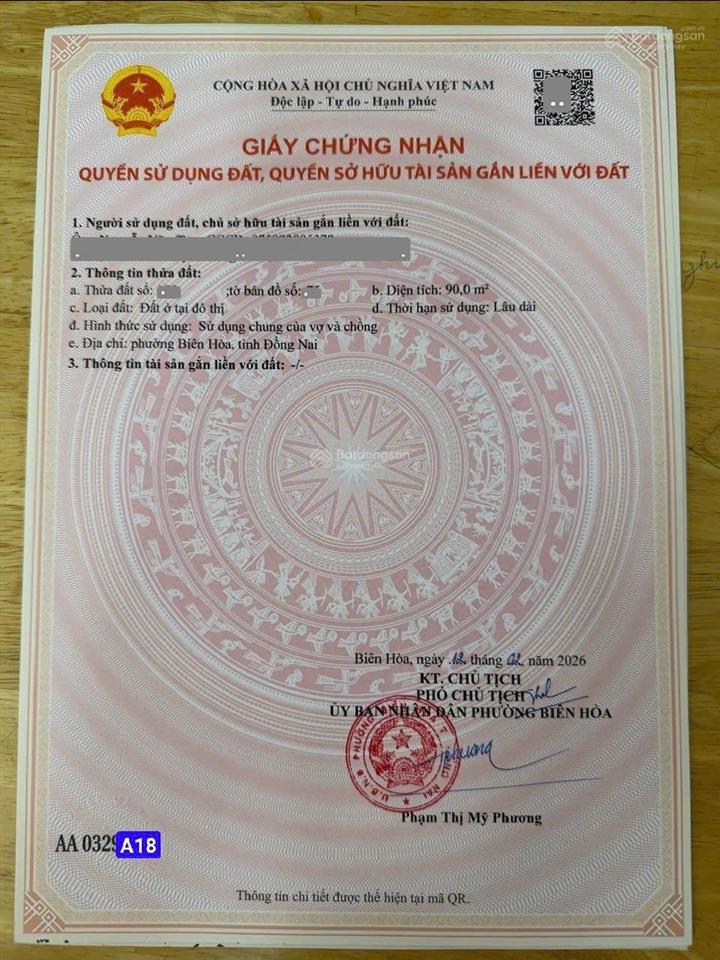 8452  bán đất mặt tiền phạm văn diêu, p. tân hạnh, biên hòa  90m2 thổ cư 100%  giá 4,8 tỷ