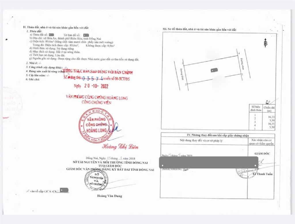 486 bán đất gần chợ hóa an, biên hòa, đ. hoàng minh chánh  89,6m2 tc 100% đường 8m thông  2,7 tỷ