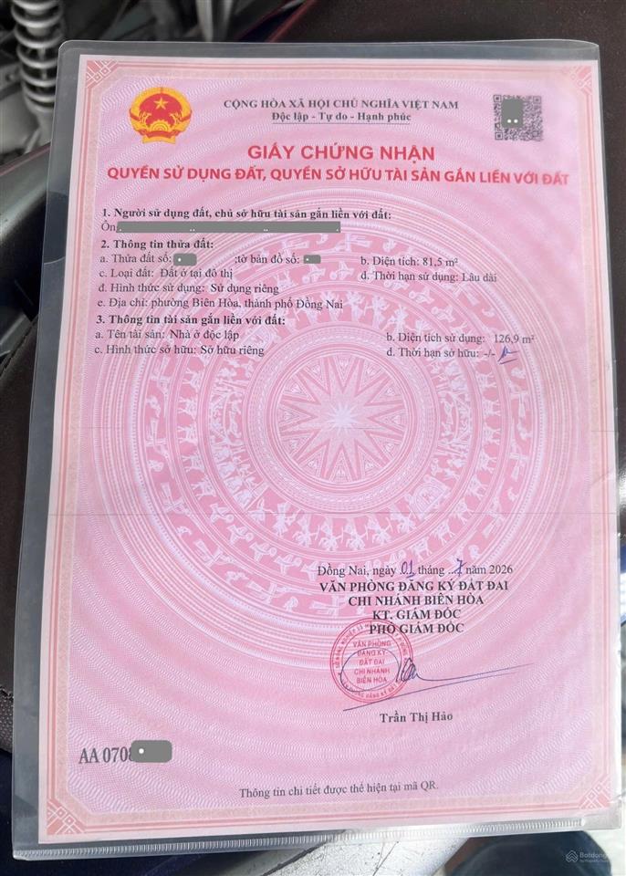 281  bán nhà 1 trệt 1 lầu gần ql1k, p. hóa an, tp. biên hòa  81,5m2  3pn  hoàn công  3,8 tỷ
