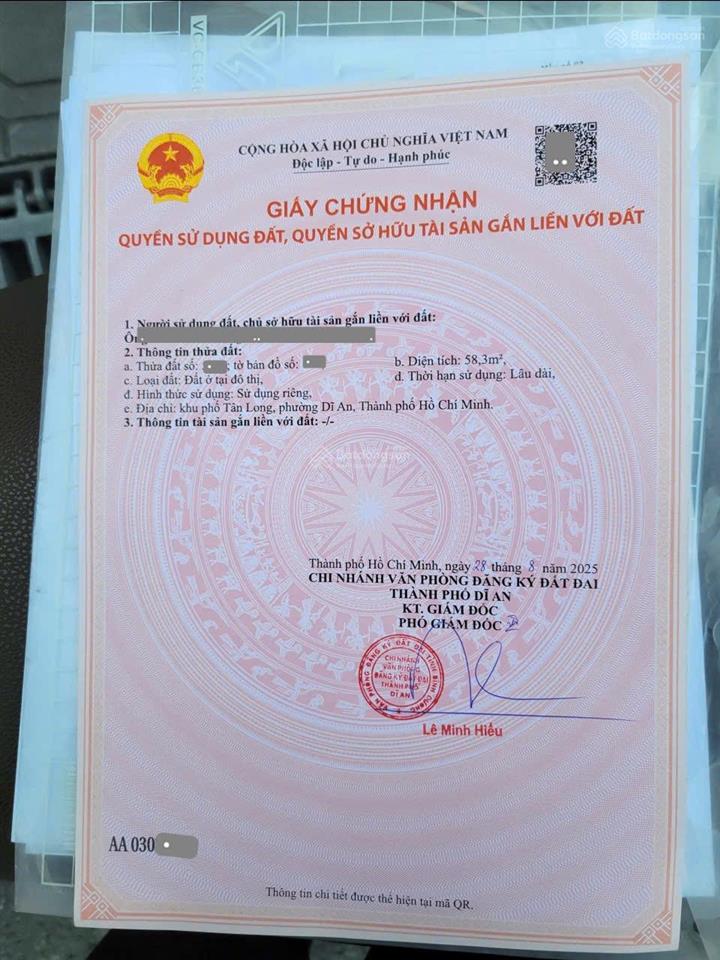 882  bán nhà p. tân đông hiệp, dĩ an gần chợ đoàn thị kia 58,3m2  sổ hồng riêng  3,35 tỷ tl