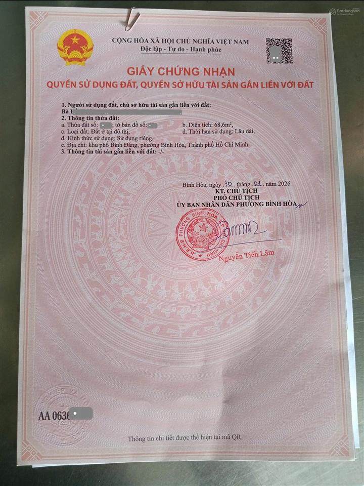 857  bán đất bình hòa thuận an gần cầu ông bố  68,6m2 thổ cư 100%, đường 12m 2,7 tỷ