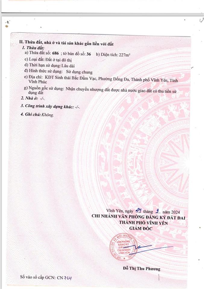 Lô góc 2 mặt tiền chính chủ tại bắc đầm vạc  vĩnh phúc