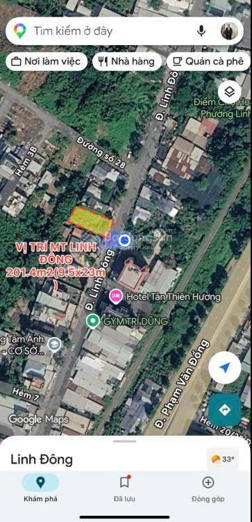 Bán đất mặt tiền linh đông ,tp thủ đức, diện tích  9.39x23.27m. công nhận 201.4m2  giá21 tỷ