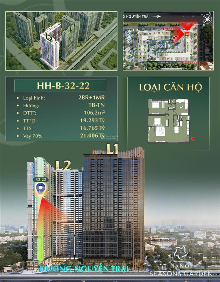 Siêu phẩm căn góc 2br+1mr tầng cao tầm view kép đắc địa tại lumière hanoi seasons garden