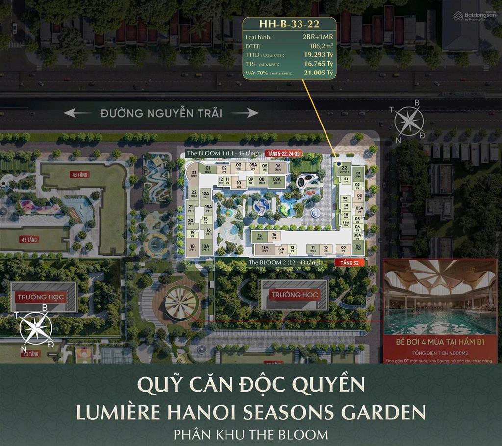 Siêu phẩm căn góc 2br+1mr tầng cao tầm view kép đắc địa tại lumière hanoi seasons garden