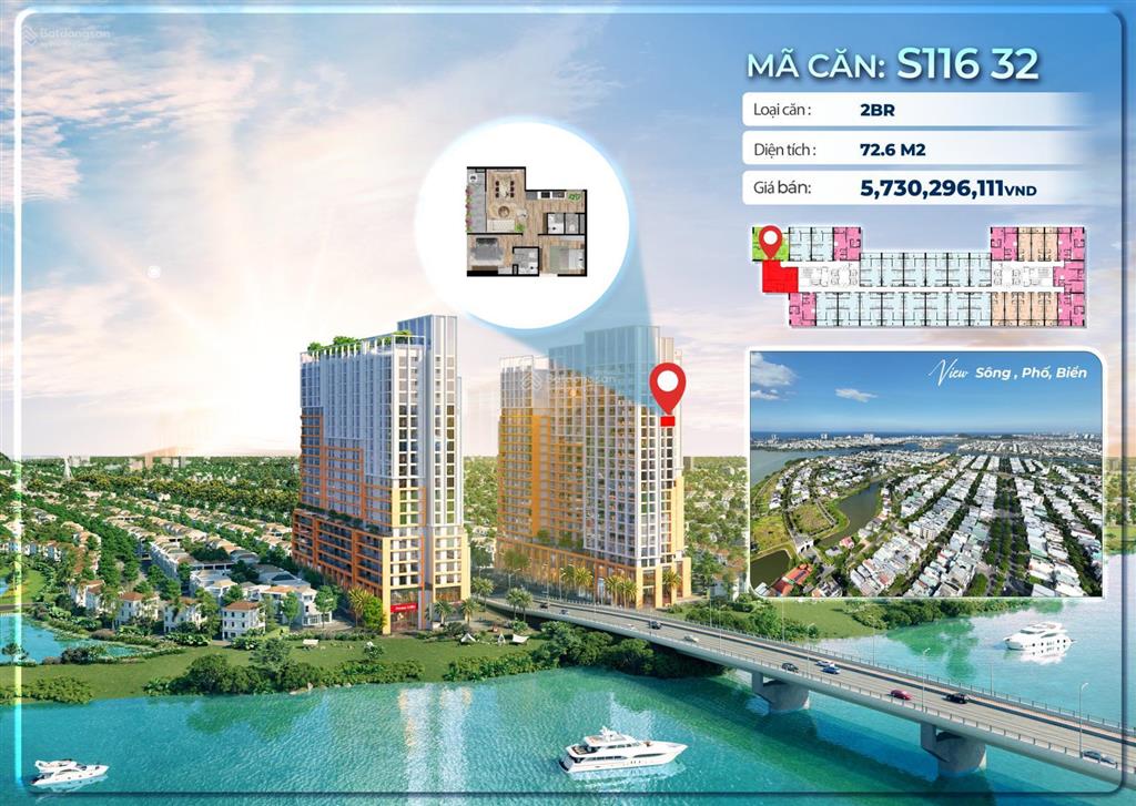 Duy nhất 1 căn  4,8 tỷ đồng sau chiết khấu sở hữu căn 2br view biển, trực diện sông