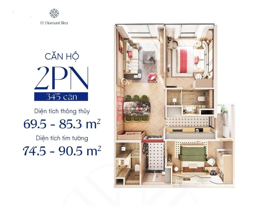 Bán căn hộ chung cư tại d. diamant bleu, giá thỏa thuận, 43.2m2, 1pn, 1wc, hướng bắc