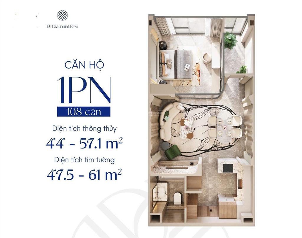 Bán căn hộ chung cư tại d. diamant bleu, giá thỏa thuận, 43.2m2, 1pn, 1wc, hướng bắc