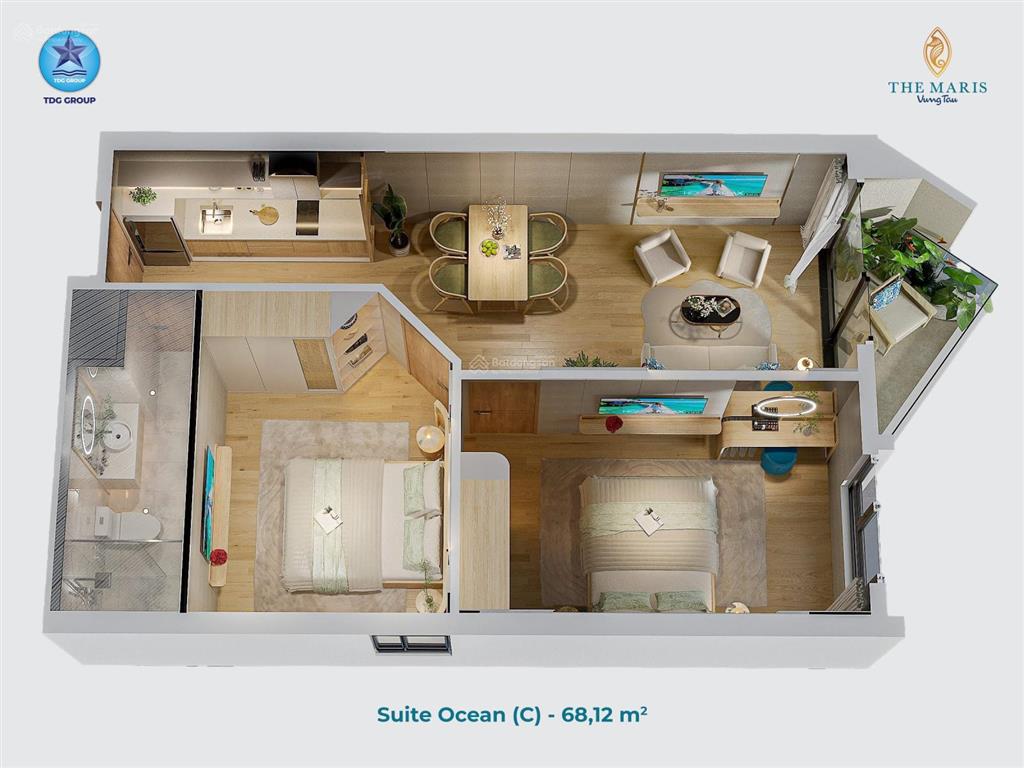 Cho thuê căn hộ dịch vụ the maris vũng tàu, giá thỏa thuận, 68m2, 2pn, 1wc, đầy đủ