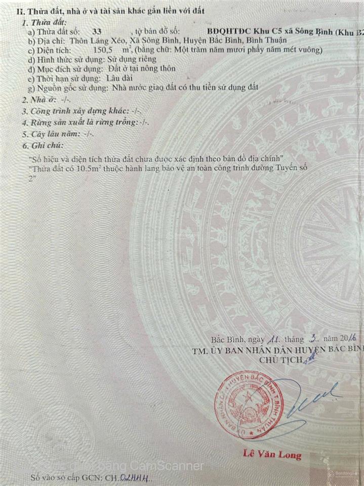 Chính chủ cần bán đất thổ cư 150m2 song bình