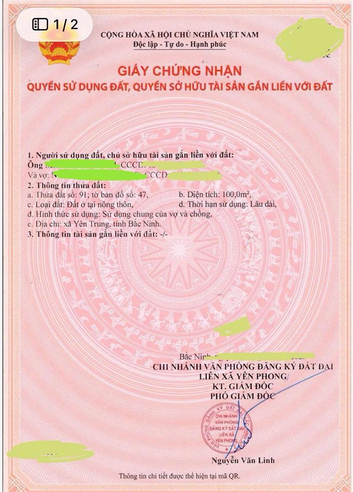 Bán đất nền dự án an bình vọng đông, 32,5 triệu / m2, 100m² ở yên trung, bắc ninh chỉ với giá tốt