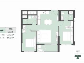 Căn 2n 72,3m2 trục 18a, giá 9,07 tỷ tầng đẹp view sông| lumière essence peak cổ loa