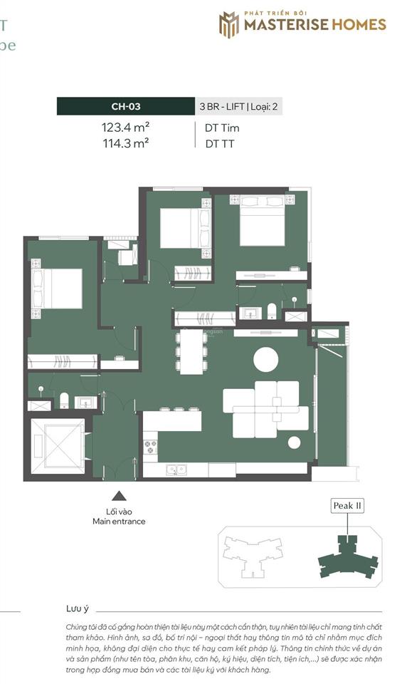 Căn 3n 123,4m² trục 03 vip tổng thống thang máy riêng view hồ lumière essence peak cổ loa