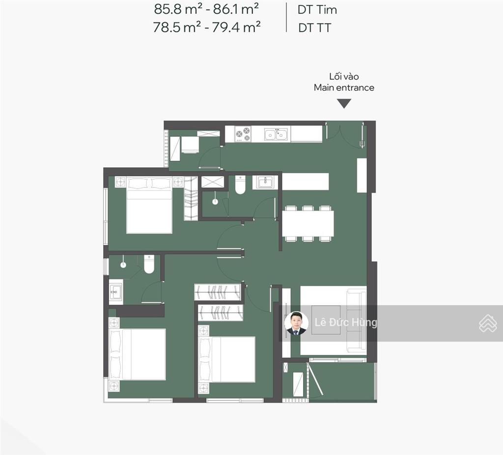 Căn 3n 12,1 tỷ trục 09, 79,6m2 tầng trung view sông, lumière essence peak cổ loa