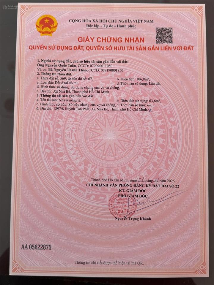 Chính chủ bán nhà 1897/8 htp, tt.nhà bè, tphcm  ô tô trong nhà  giá 7.9 tỷ (~60 trđ/m2)