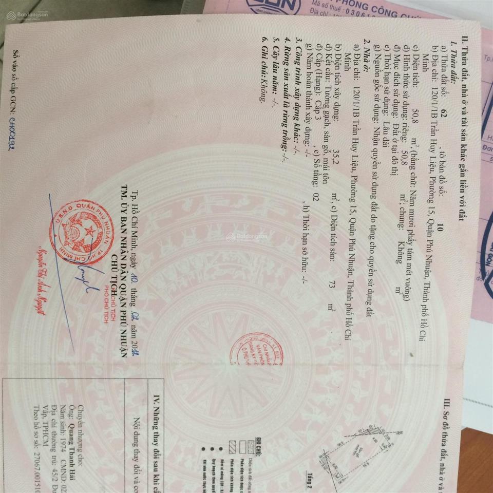 Bán nhà 2 mặt tiền 120/1a trần huy liệu, phường 15, phú nhuận, tp. hcm