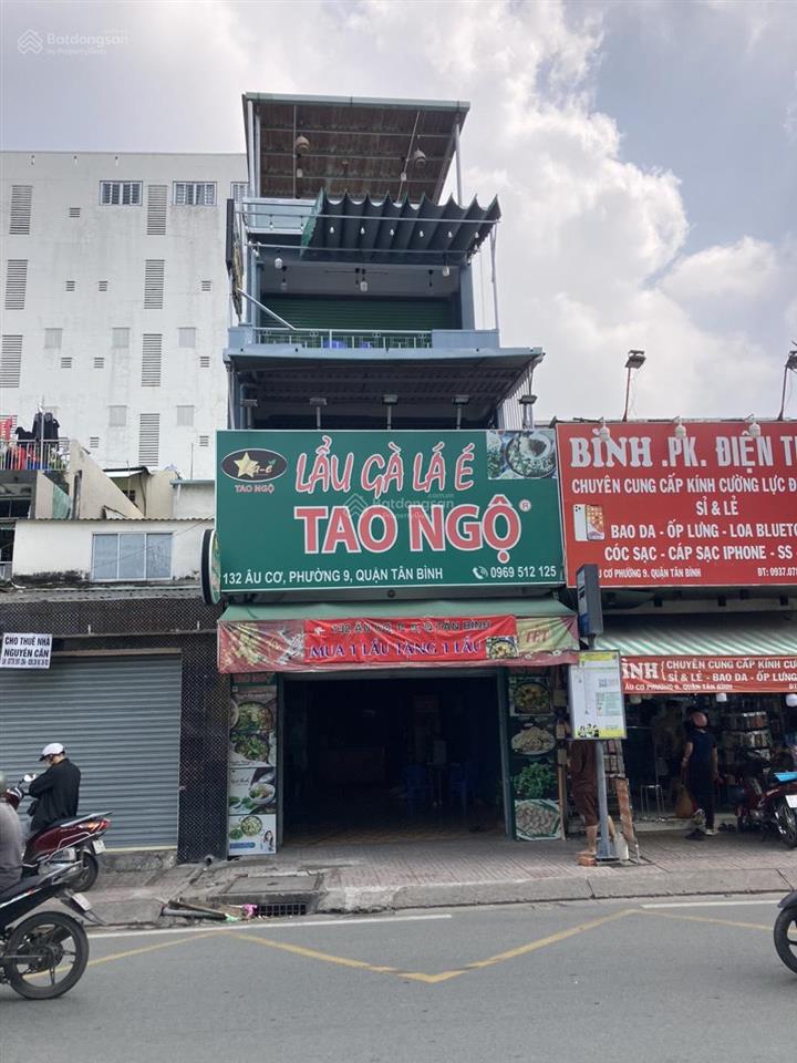 Cho thuê nhà mặt tiền âu cơ, p. 9, q. tb, 4,5 x 16m, 1t  2l, 34 triệu, 4pn, 3wc, gần chợ tân phước