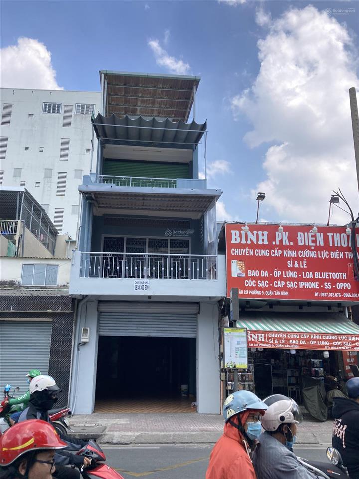 Cho thuê nhà mặt tiền âu cơ, p. 9, q. tb, 4,5 x 16m, 1t  2l, 34 triệu, 4pn, 3wc, gần chợ tân phước