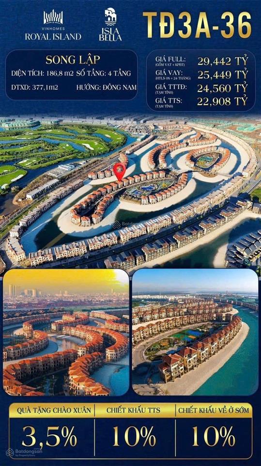 Vốn 7 tỷ quỹ 20 căn vip s.lập, đ.lập 200m2 ,450m2  4 tầng đảo thiên đườngisla bella c.khấu 30%