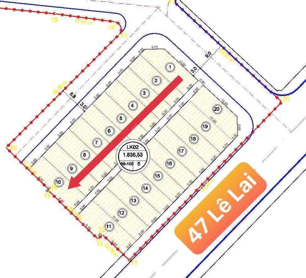 Bán đất 88.9m2 mt 5,5m  47 lê lai nq đường 9m ôtô tránh sđcc xung quanh toàn công viên to  8,7tỷ