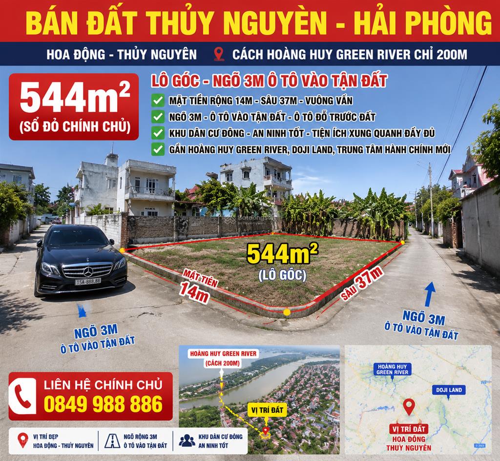 Gia đình em cần bán lô góc 544m2 (mt 13m) vuông  oto vào đất  full thổ cư hoa động ngay tthc mới