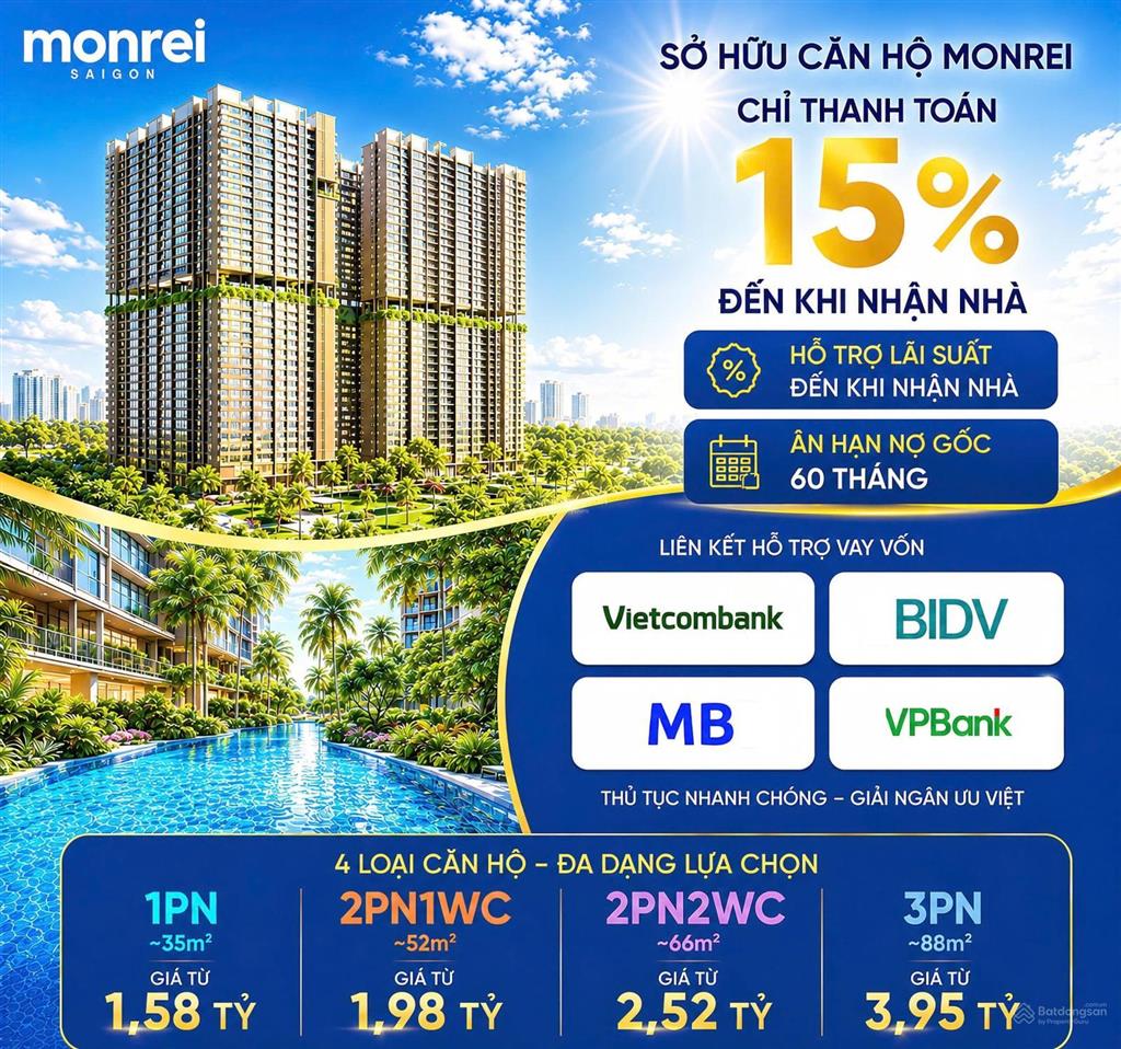Chính chủ bán 2pn 1wc monrei saigon dưới 2 tỷ