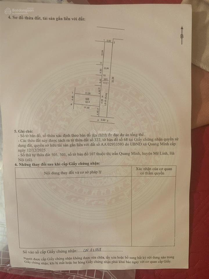 Chính chủ bán đất tổ 10 tt quang minh, pháp lý chuẩn