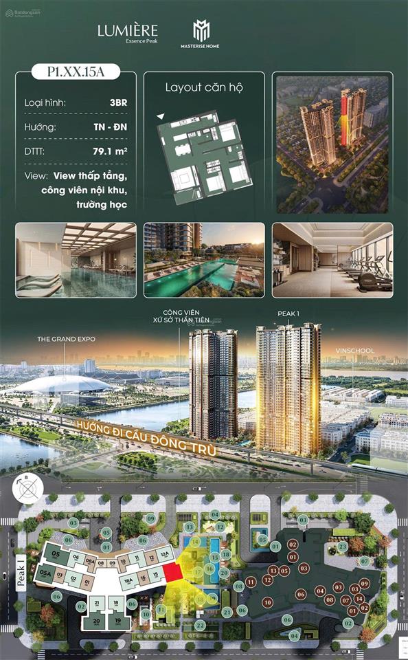 Bán căn 3pn trục 15a tòa lumiere essence peak view hồ đơn. giá 128tr/m2 rẻ nhất dự án