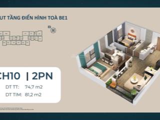 Hàng hiếm be1 căn góc 2pn 75m2 giá 4,95 tỷ 66tr/m2 tầng trung view siêu thoáng