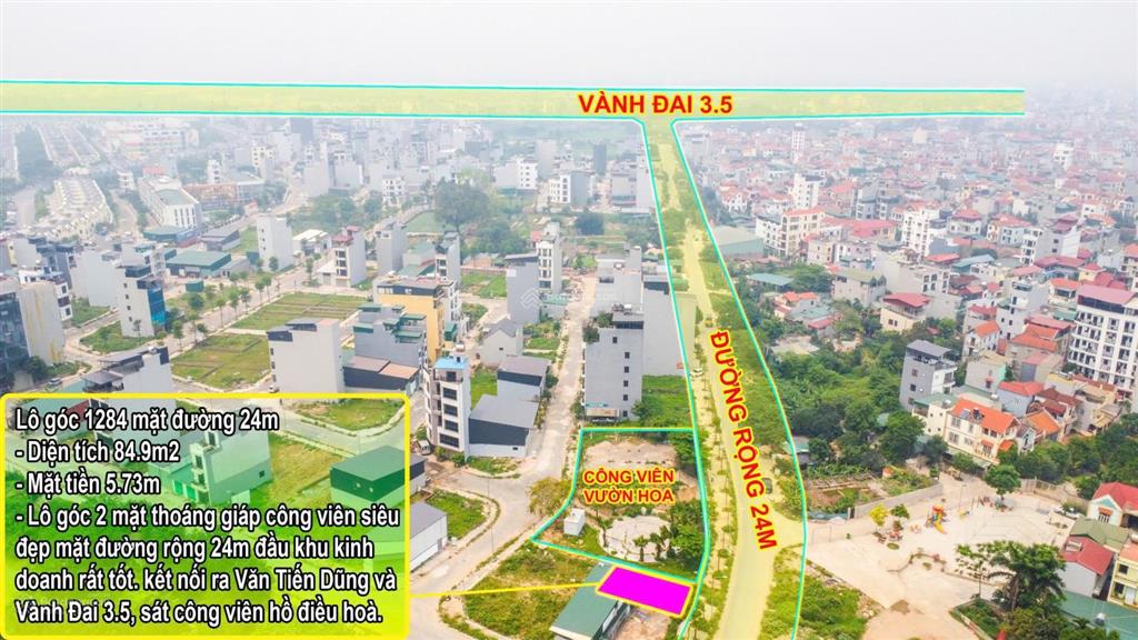 Bán lô góc 2 mặt thoáng ngay mặt đường 24m, 1 mặt giáp với công viên