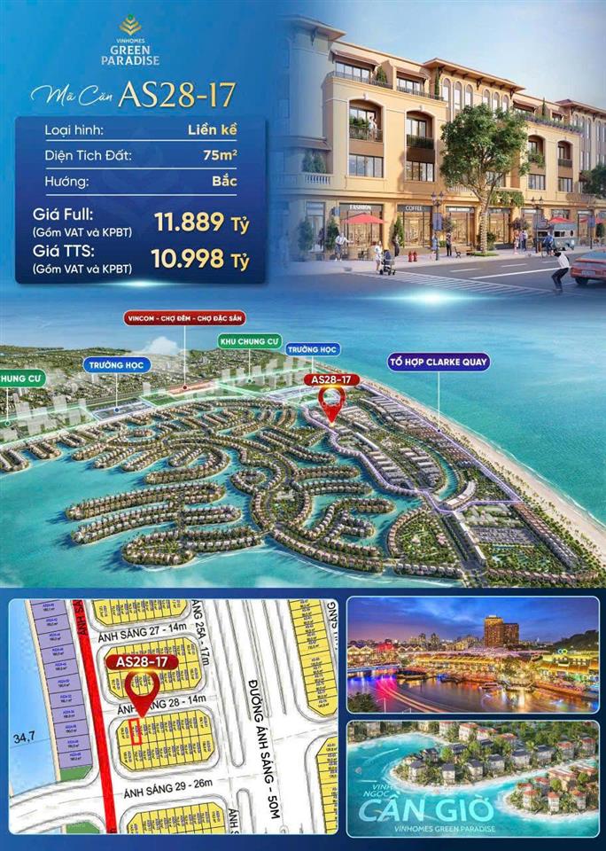 Bán căn liền kề đẹp áp góc giá tốt tại dự án vinhomes green paradise cần giờ, 75m², 10,9 tỷ