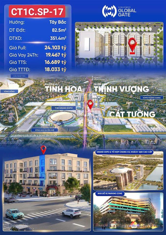 Bán căn shophouse vinhomes cổ loa siêu đẹp  dòng tiền khủng  82.5m2  dtxd 352m2  chỉ 16,6 tỷ