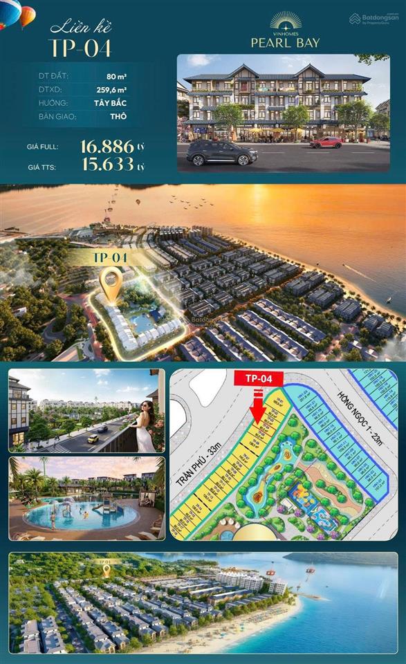 Bán shophouse 2 mặt tiền vinhomes pearl bay nha trang view công viên, hồ bơi trục trần phú 33m