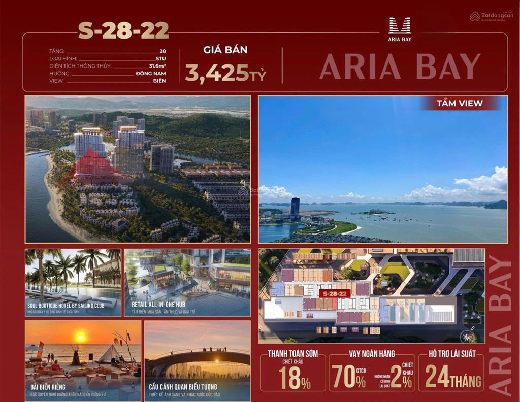 Studio đông nam tầng trung aria bay hạ long  ký trực tiếp cđt, full chiết khấu 18%  có vay
