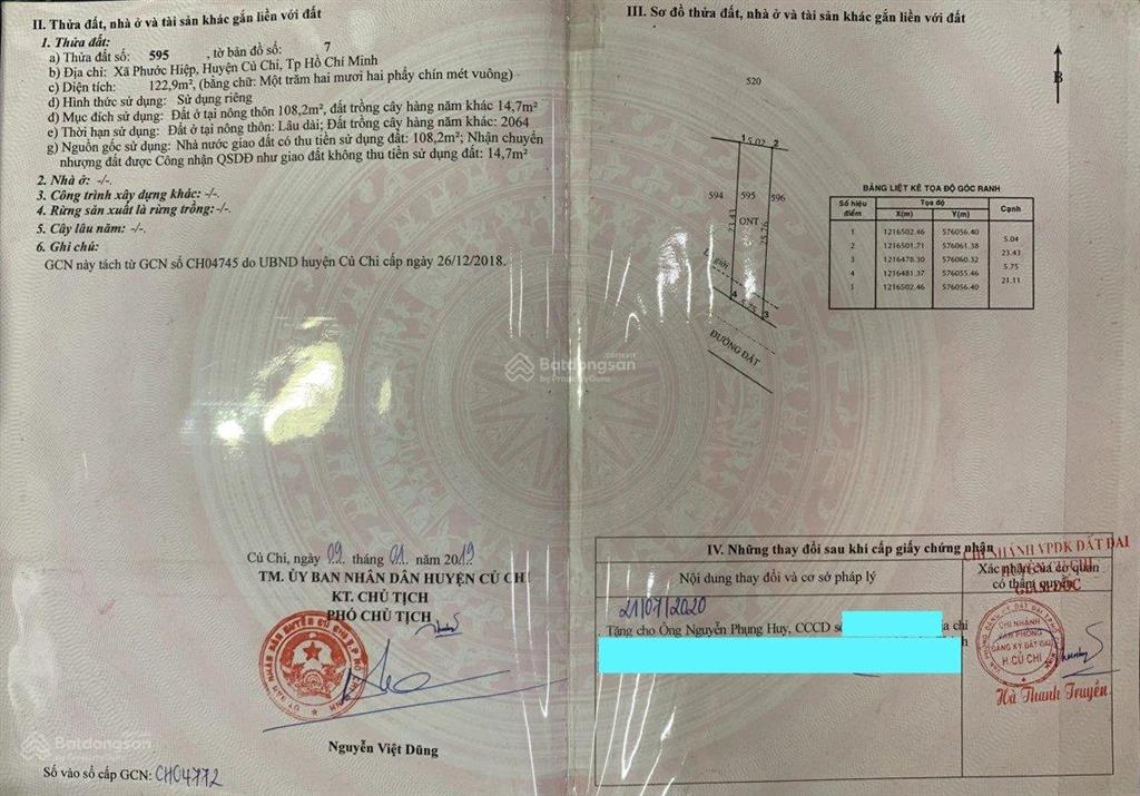 Đầu năm mới chủ bán nhanh đất mặt tiền đường trung viết xã phước hiệp, củ chi. dt 5x24m giá 860tr