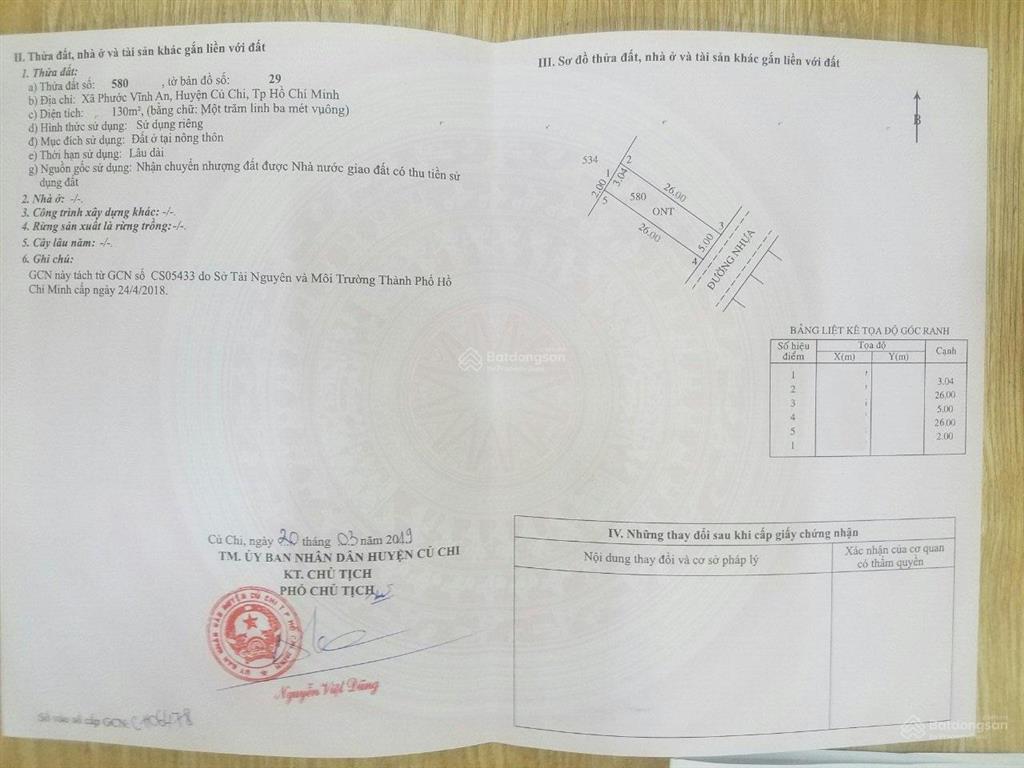 Đất full thổ cư giá rẻ ngay đ. cây bài, củ chi. dt 130m2, sổ hồng riêng