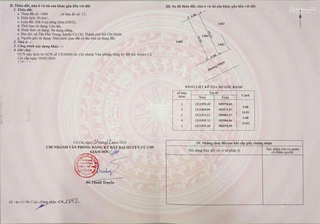 Bán lô đất gần khu công nghiệp tân phú trung, củ chi chỉ với 1 tỷ 250tr . dt 100m2, sổ hồng riêng
