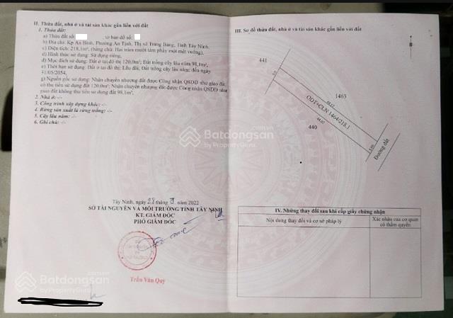 218m2 ngay ngã tư an bình, an tịnh trảng bàng giá 760tr sổ riêng dân cư đông đúc gần kcn trảng bàng