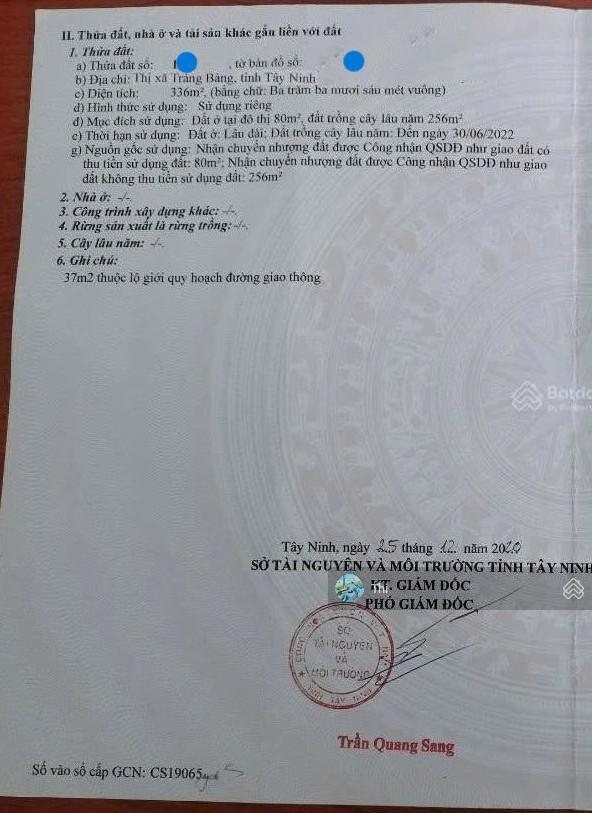 Chủ gửi lô 336m2 giá 700 triệu ngay ngã tư an bình, an tịnh, trảng bàng sổ riêng cách an sương 30km