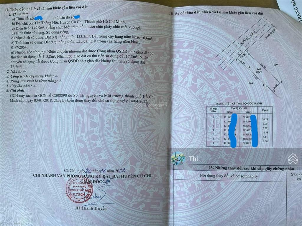 Đất 150m2 sát bên tỉnh lộ 2 giá 1,1 tỷ, tân thông hội, củ chi cách quốc lộ 22 chỉ 500m, sổ riêng