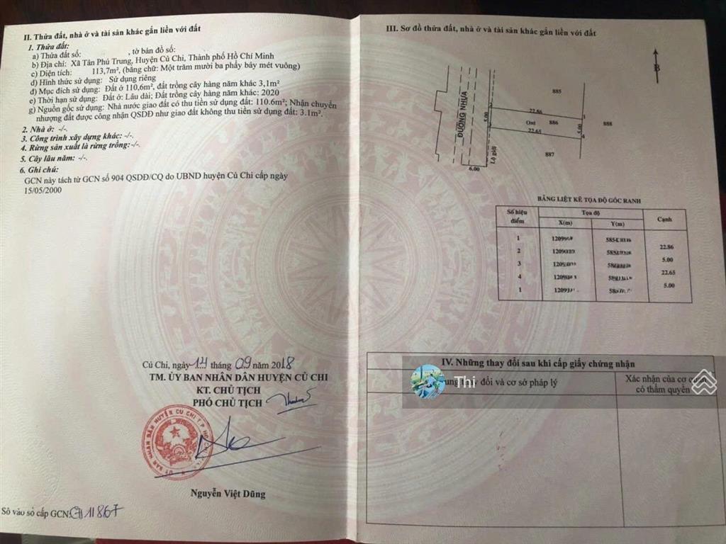 Đất 114m2 sát bên vin hóc môn giá chỉ 1,2 tỷ, vị trí ngay đường lê thị sắc, tân phú trung, củ chi