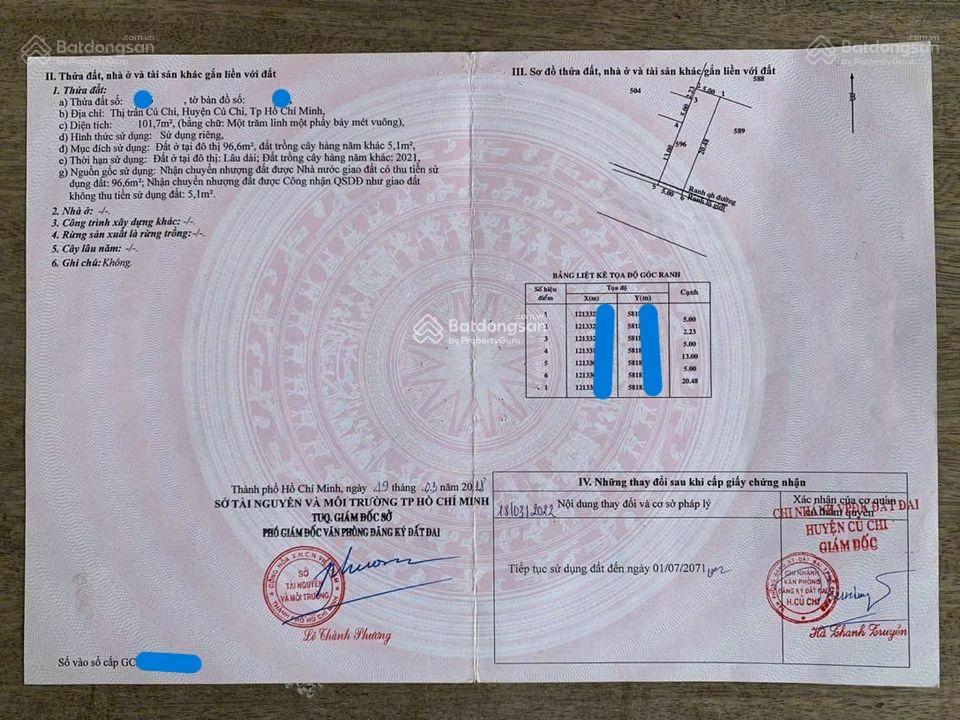 Đất mặt tiền gần kcn tây bắc củ chi giá 890 triệu 102m2 sổ hồng riêng, cách cầu vượt củ chi 1km