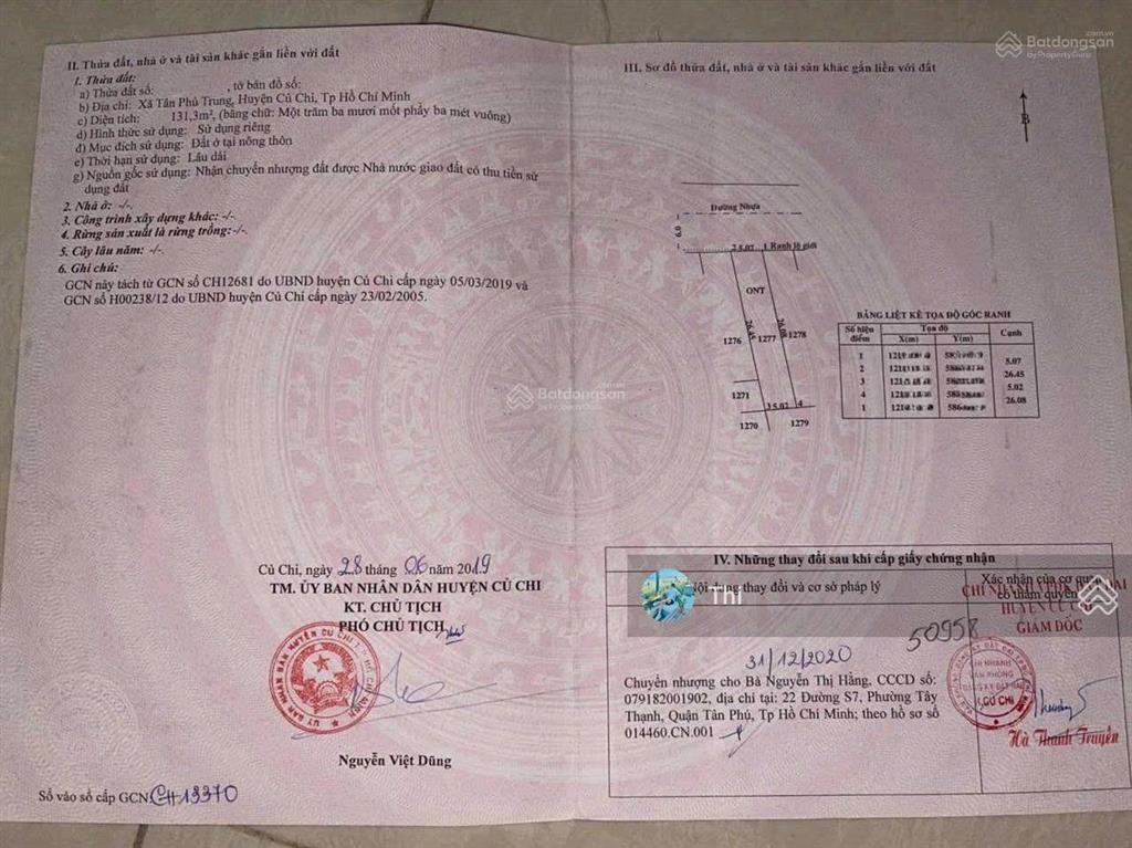 Trả nợ ngân hàng bán nhà 131m2, đường hồ văn tắng, tân phú trung giá chỉ 1,2 tỷ sổ hồng riêng