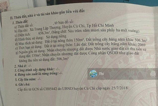 Đất thổ vườn 650m2, ngay chợ trung lập, củ chi giá 1,2 tỷ, sổ hồng riêng, dân cư đông đúc