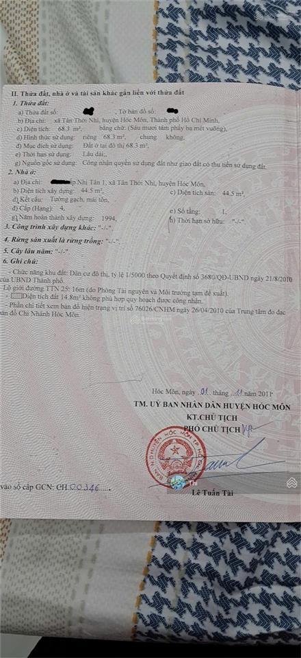 Nhà 68m2 dương công khi, tân thới nhì, hóc môn, giá chỉ 1,4 tỷ sổ hồng riêng, gần vinhome hóc môn