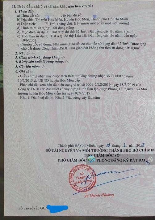 Chính chủ bán nhà 71m2 lý thường kiệt, thị trấn hóc môn, sổ riêng, gần chợ hóc môn