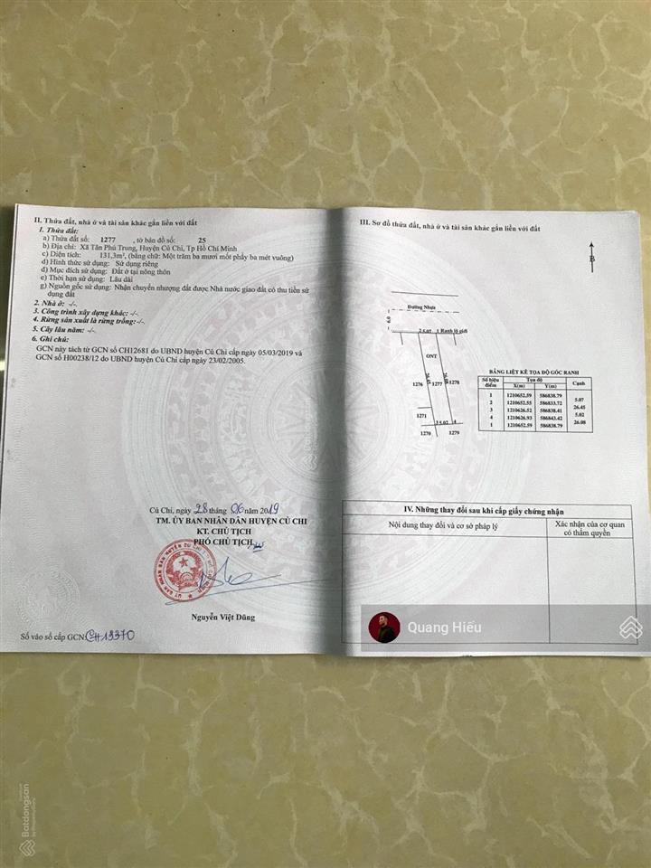 Chủ ngộp bán lô đất 131m2 đ. hồ văn tắng xã tân phú trung củ chi, sổ hồng riêng, giá 1.1 tỷ