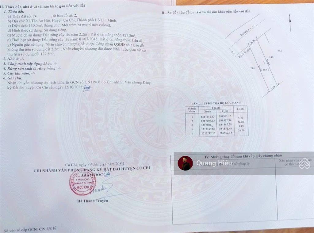 Hàng ngộp ! lô đất 130m2 ngay gần bệnh viện đa khoa củ chi , cách thị trấn củ chi 1km , giá 1.1 tỷ